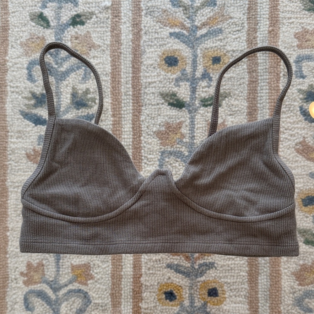 Joah Brown Ribbed Structured Tank Bra XS/S